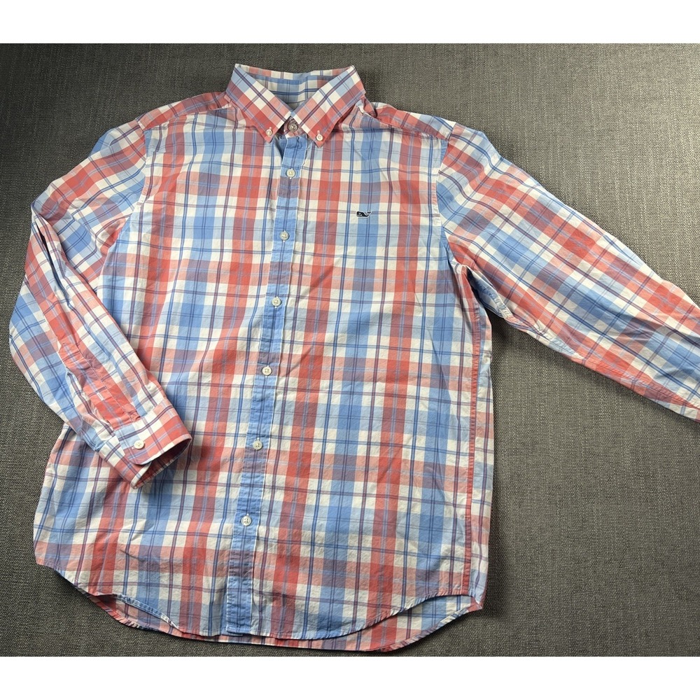 Vineyard Vines Long Sleeve Button Down Plaid Whale Shirt Mens SZ LG